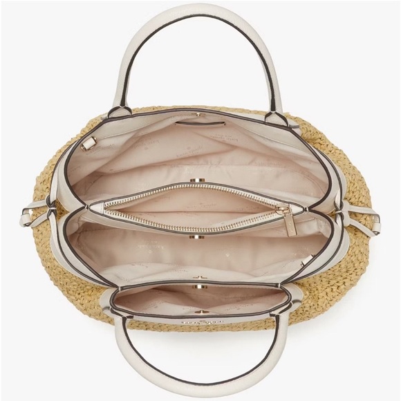 ♠️kate spade Dumpling Straw Large Satchel Bag, Parchment NWT - Picture 6 of 14